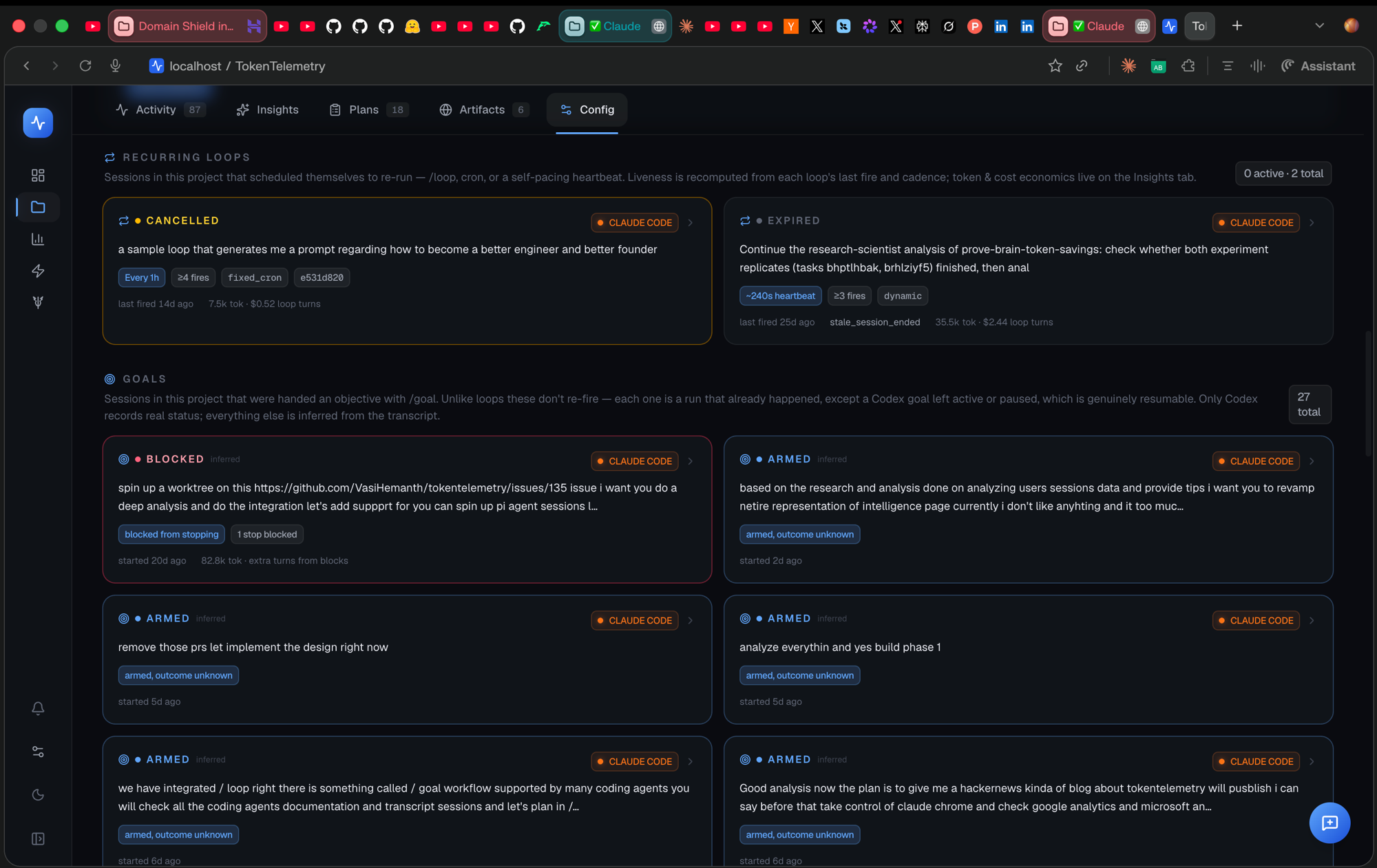 Recurring loops and goals on a project's Config tab